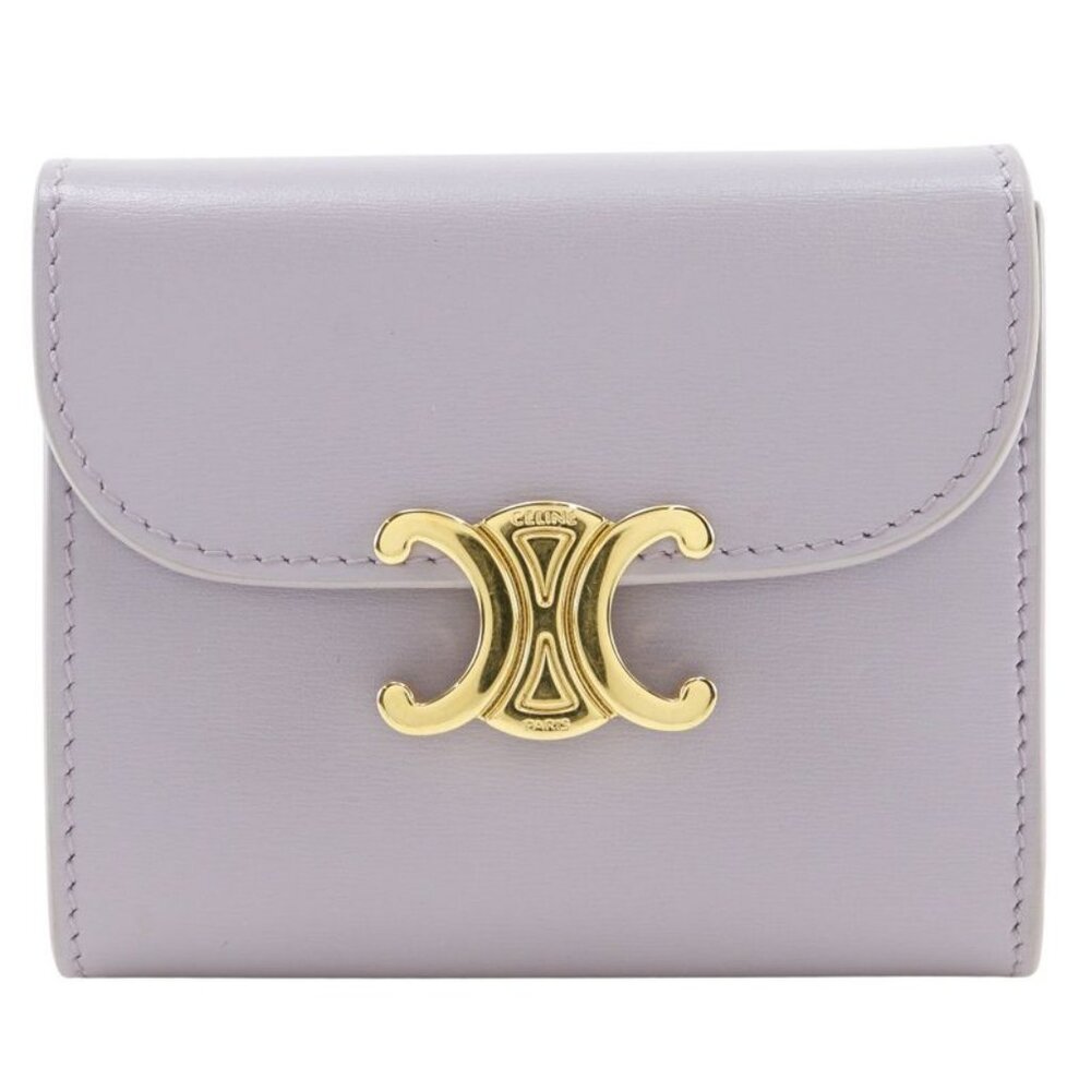 Celine Triomphe Small Flap Wallet Compact Wallet Leather Purple Trifold - Picture 1 of 10